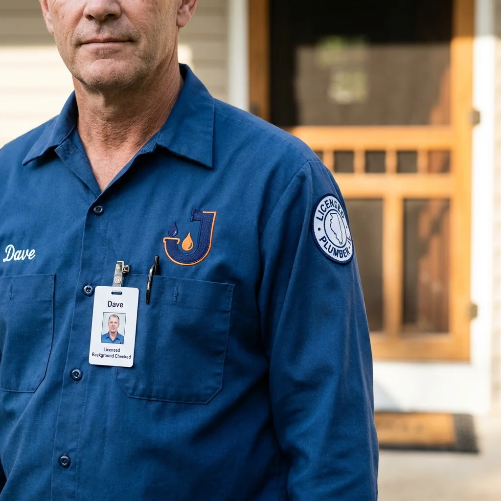 Licensed plumber showing ID badge in East Peoria, IL