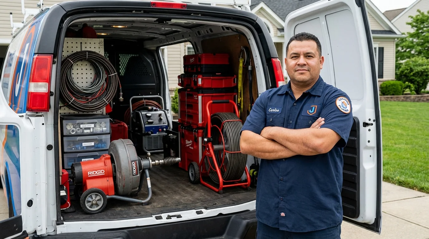 Professional drain cleaning equipment and Johns Plumbing LLC plumber in East Peoria