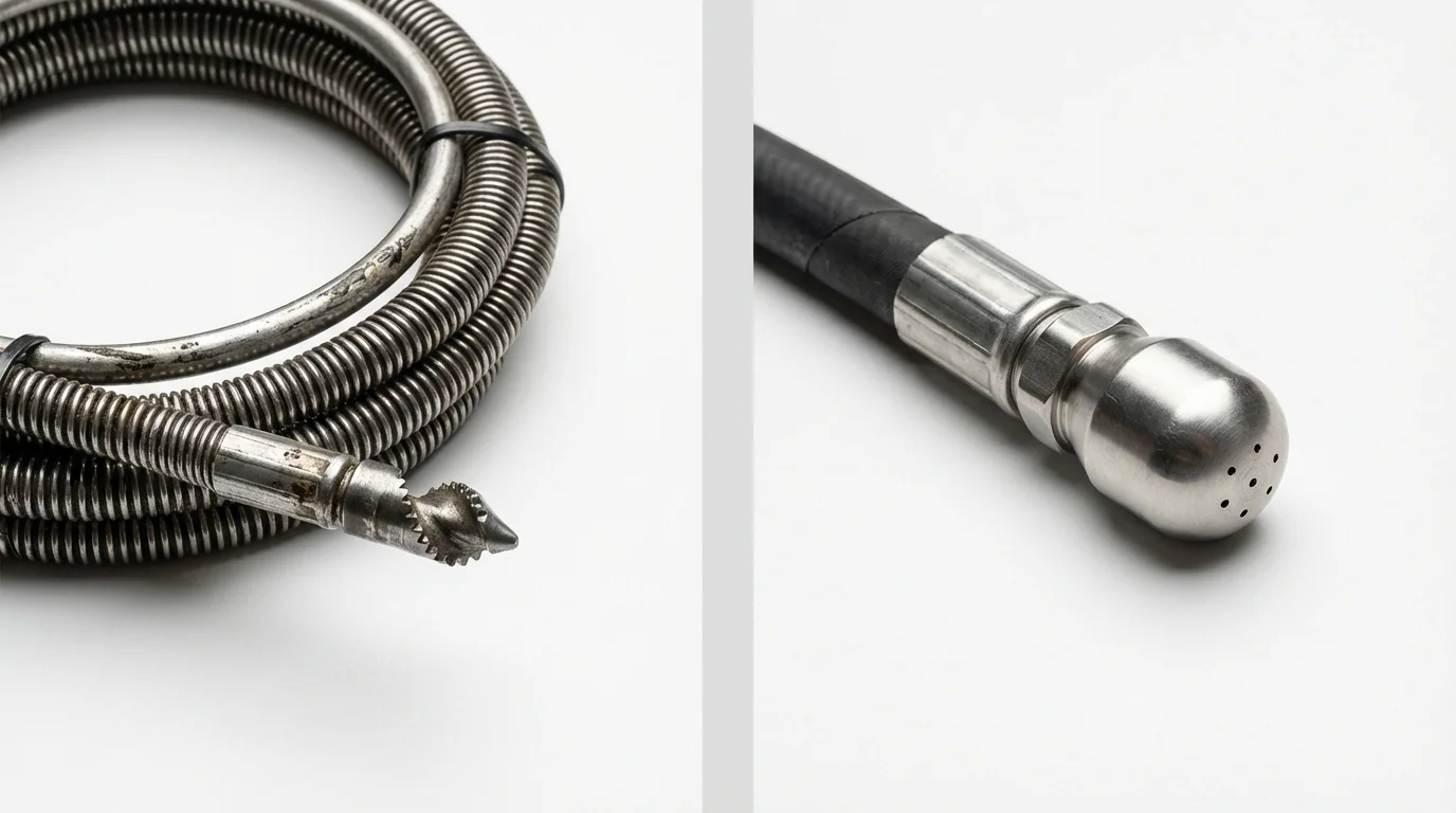 Drain snake cable and hydro jetting nozzle used for drain cleaning in East Peoria, IL