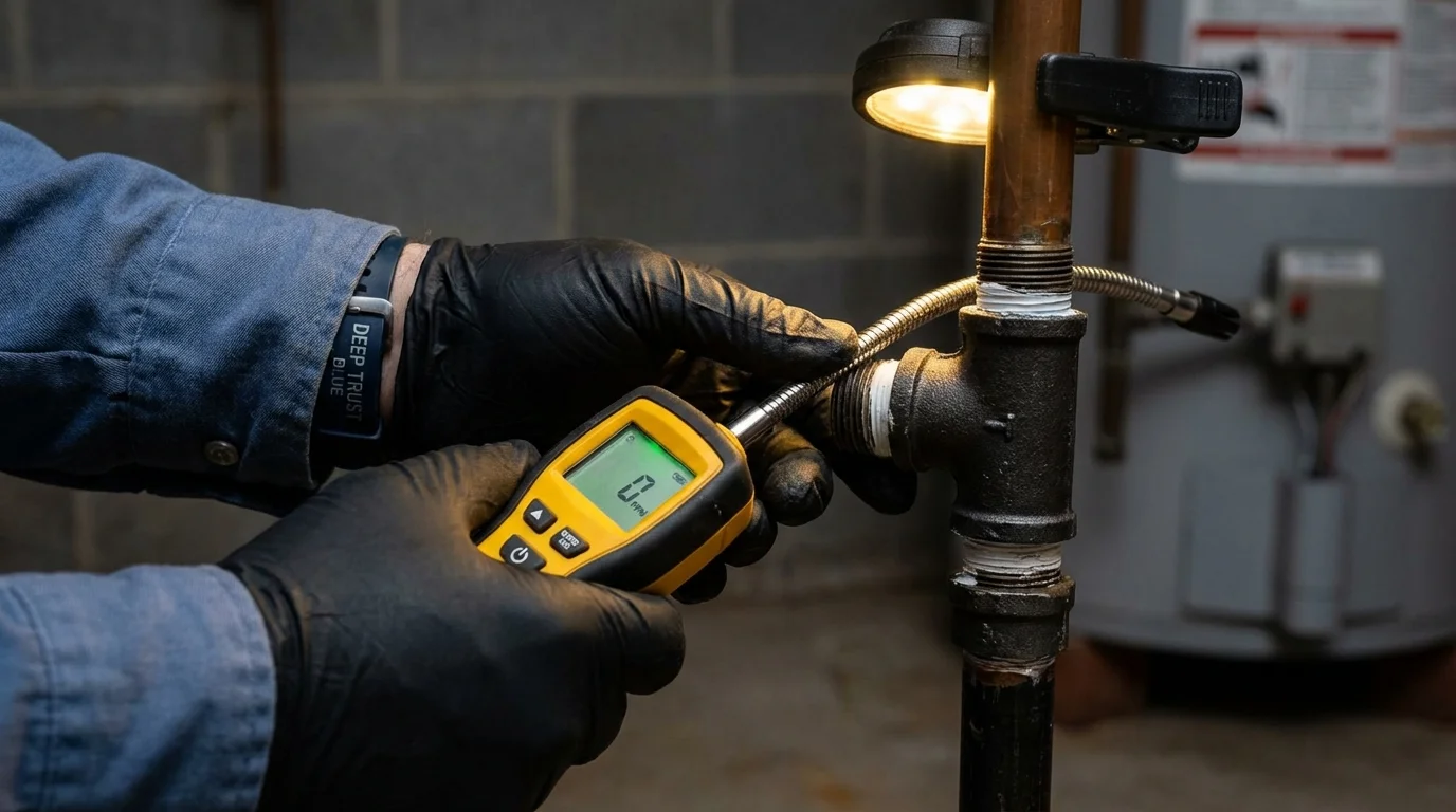Gas leak detection with electronic sniffer by Johns Plumbing LLC in East Peoria