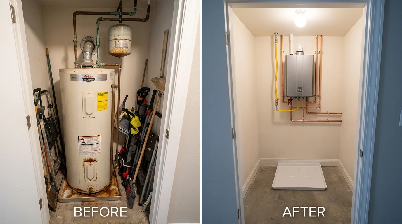 Tank water heater versus wall-mounted tankless unit comparison for East Peoria, IL homeowners